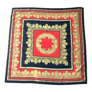 Italian Scarf Black Red Gold Vintage 70s